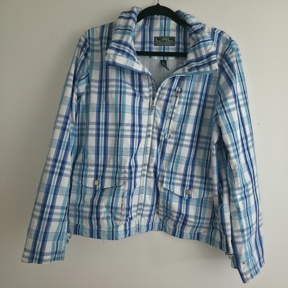 Lauren Ralph Lauren Active Blue Plaid Windbreaker Jacket Women Sz XL